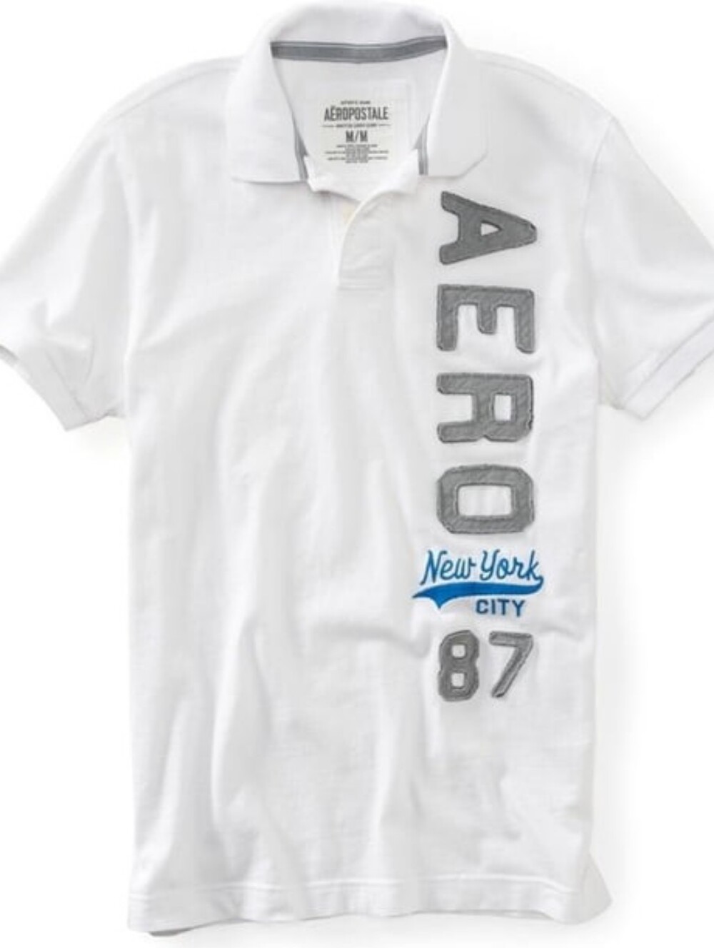 Aeropostale Men's Vertical New York City Rugby Polo Shirt, White, XL Med